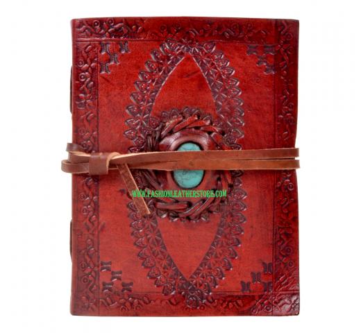Handmade antique turquoise stone leather journal embossed sketchbook & diary